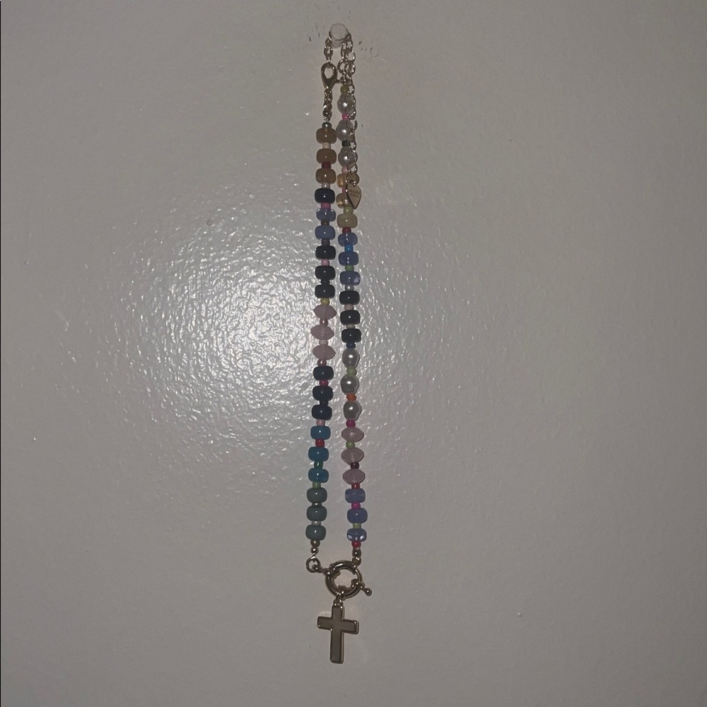 Altar’d State beaded mother of pearl cross necklace